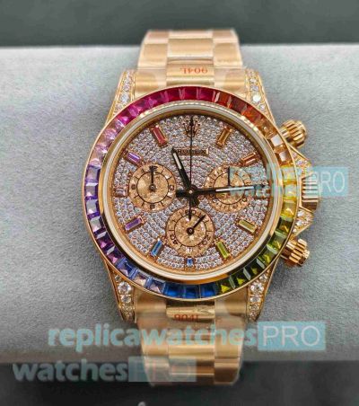 Copy Rolex Daytona Rainbow Diamond Bezel Diamond Chronograph Dial Watch